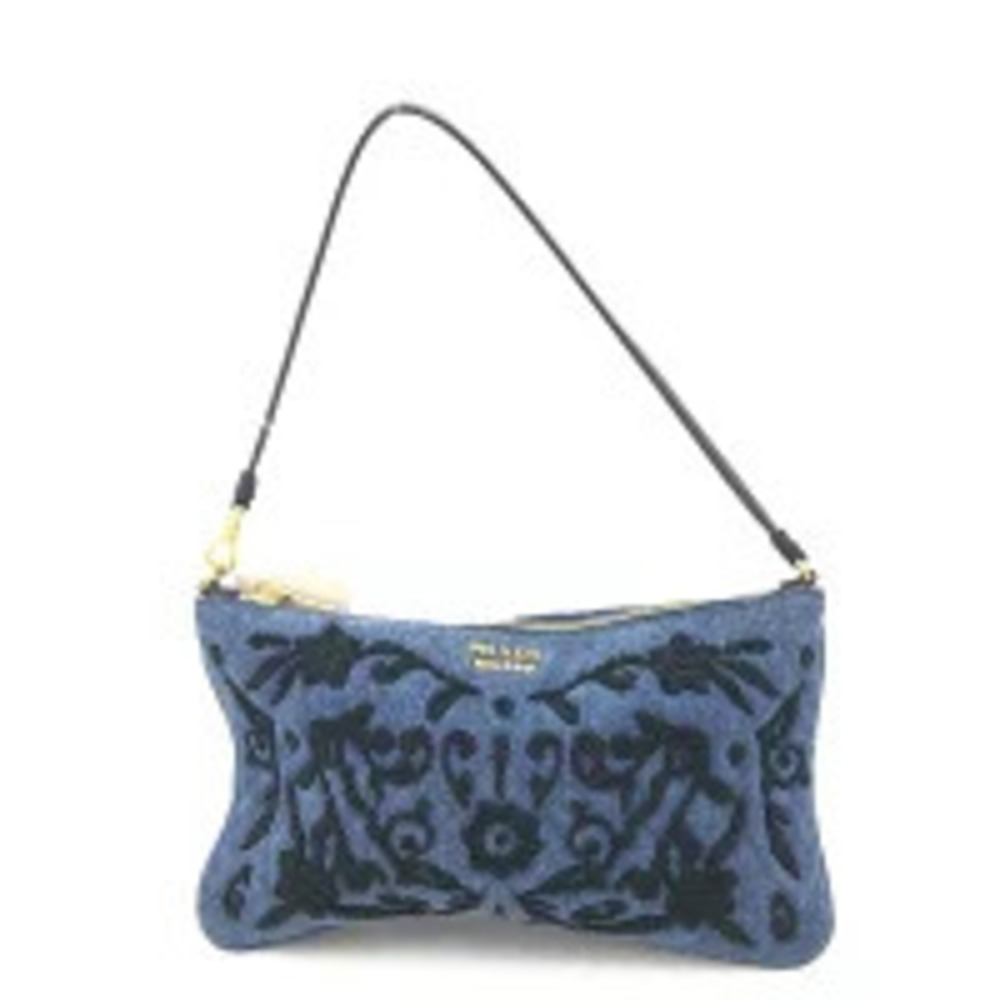 Prada bag denim leather Floral Flower embroidery shoulder handbag